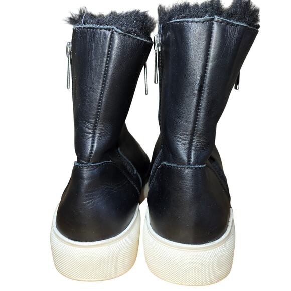 J/Slides NYC Leather Black Boots Platform Faux Fur Double Zip Waterproof 8.5 - Picture 5 of 8